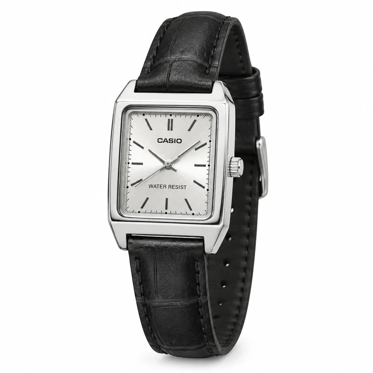 Montre Femme Rectangulaire Vintage Cadran Argenté - Fond blanc, autre angle