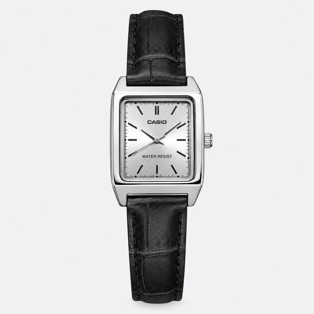 Montre Femme Rectangulaire Vintage Cadran Argenté - Fond gris clair