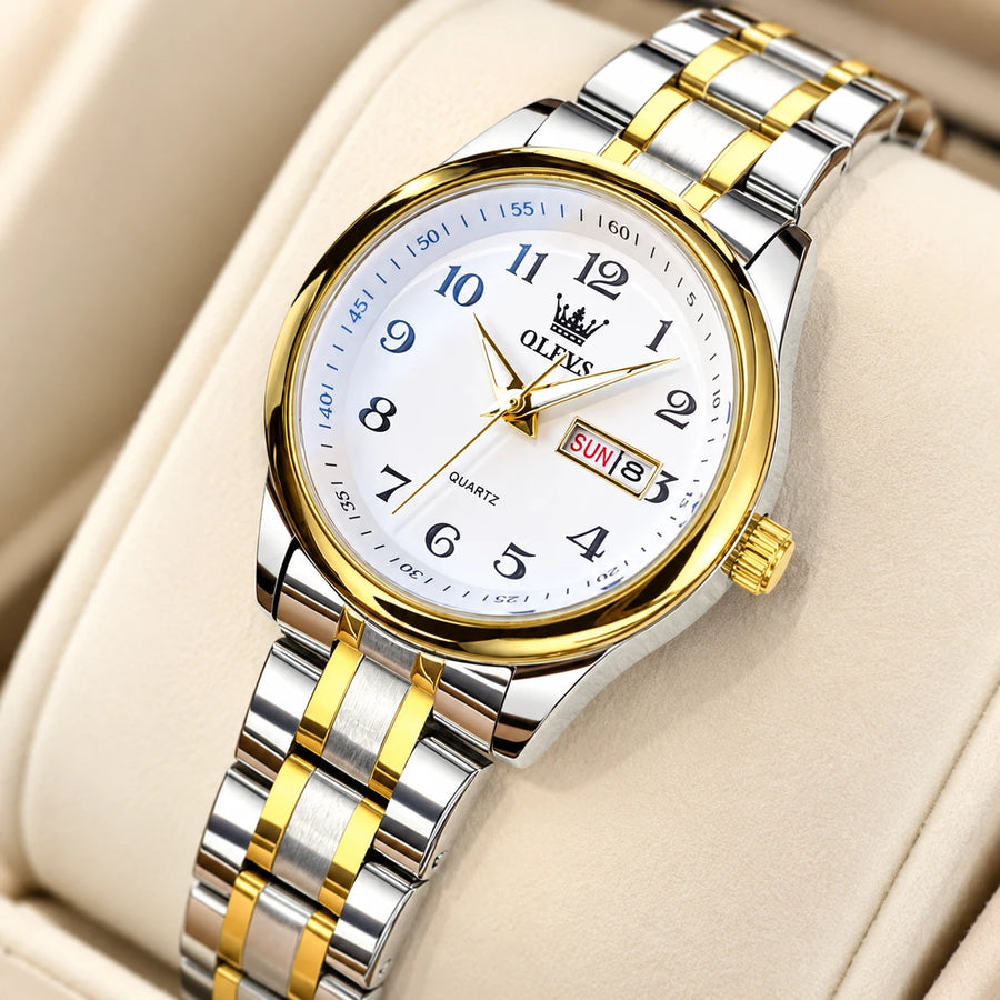 Montre Jour-Date Bicolore à Cadran Blanc et Chiffres - Détail matière