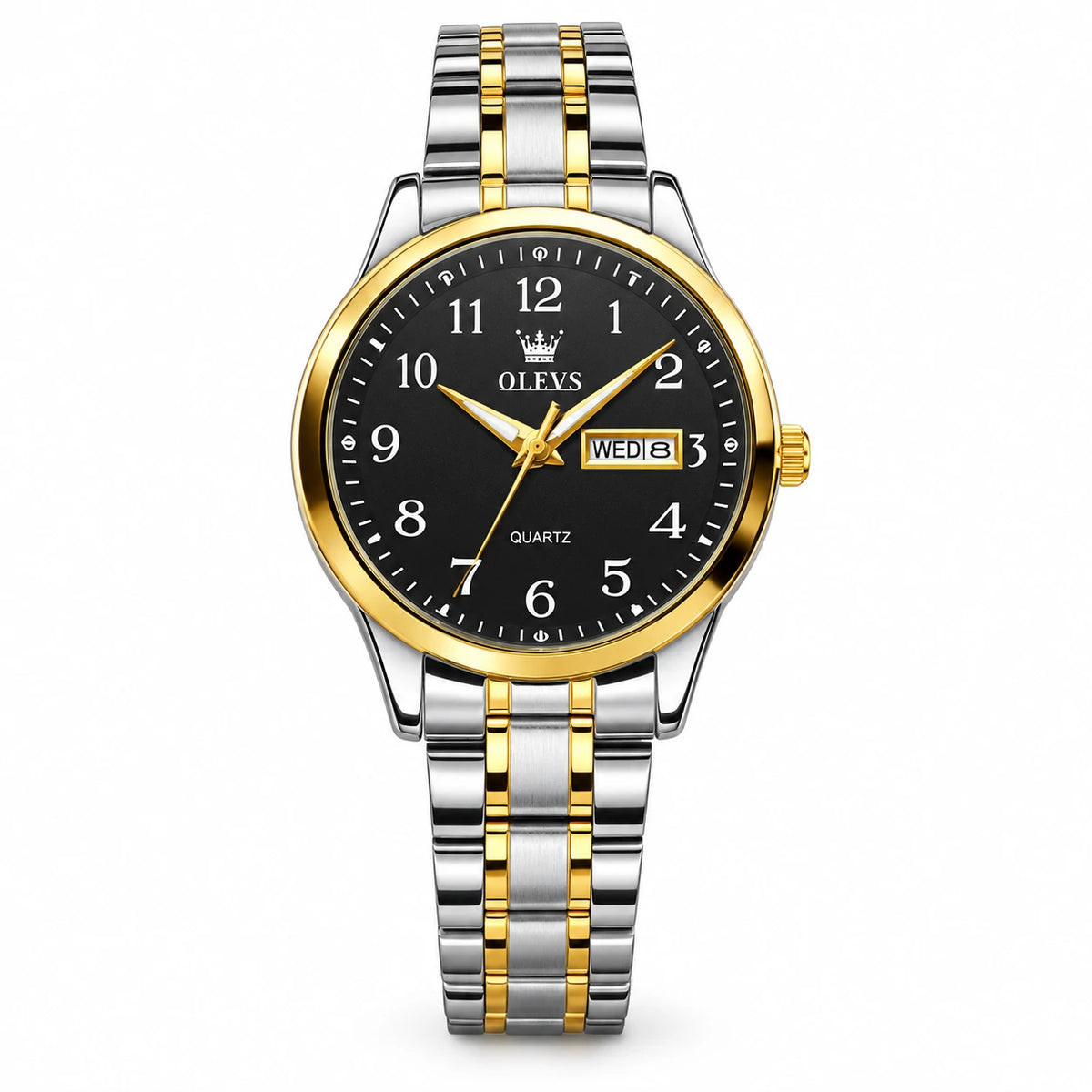 Montre Jour-Date Bicolore à Cadran Blanc et Chiffres - Or, cadran noir