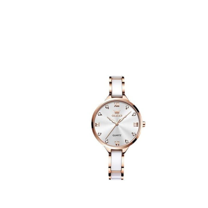Montre luxe femme Ceramique Elegante coloris blanc, packshot