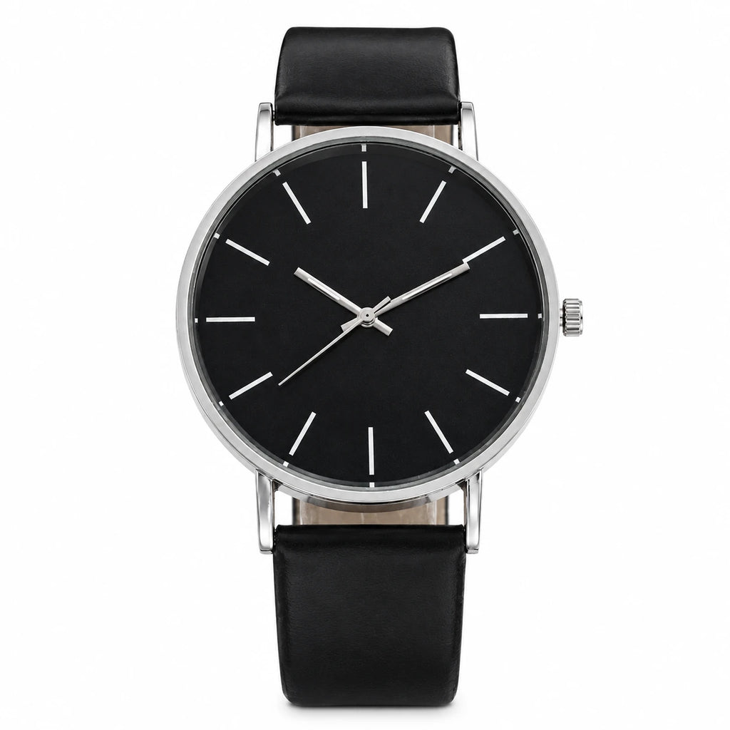 Montre Minimaliste Femme Cadran Ultra Fin Bracelet Cuir - black / No