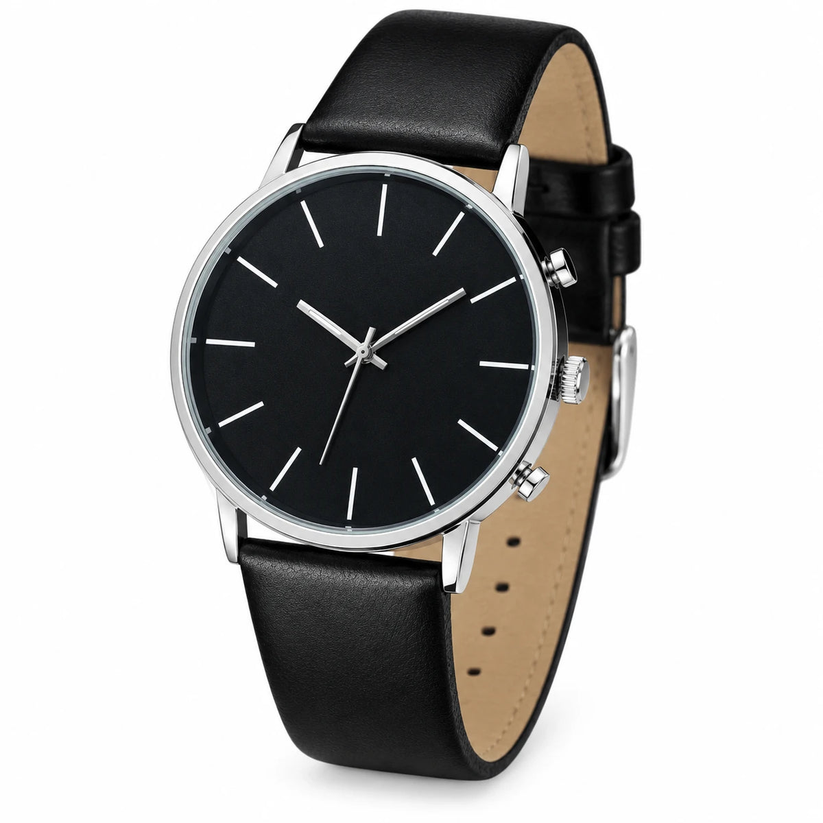 Montre Minimaliste Femme Cadran Ultra Fin Bracelet Cuir - Fond blanc, autre angle