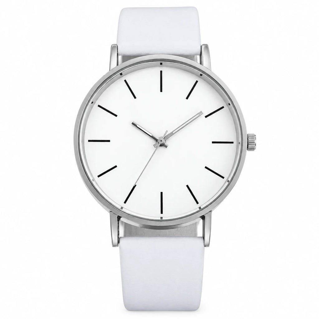 Montre Minimaliste Femme Cadran Ultra Fin Bracelet Cuir - WHITE / No