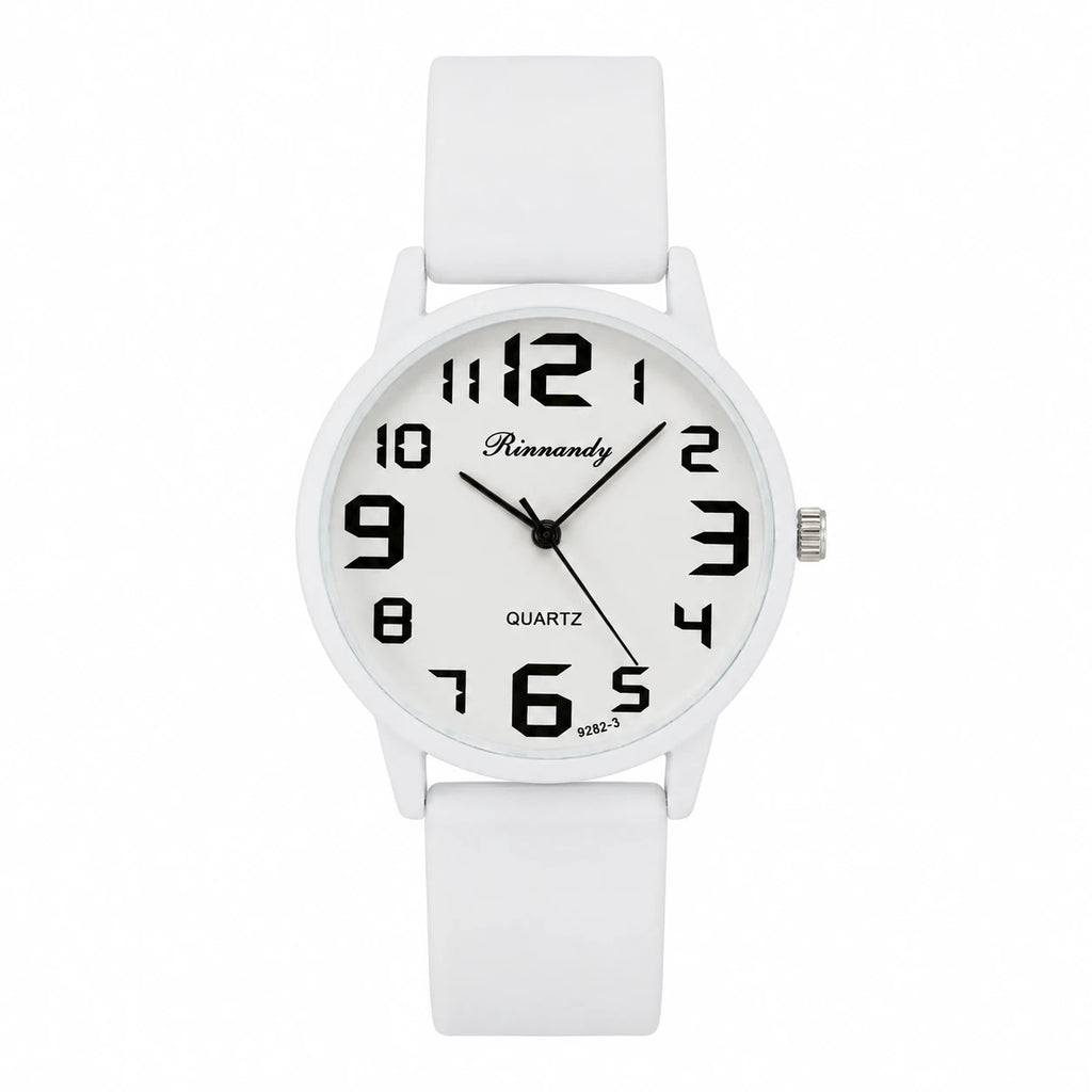 Montre Quartz Femme Cadran Lisible Bracelet Silicone - Blanc