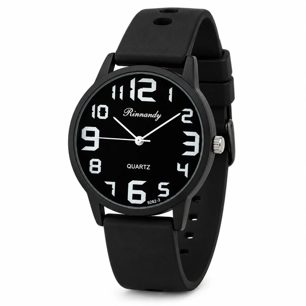 Montre Quartz Femme Cadran Lisible Bracelet Silicone - Fond blanc, autre angle