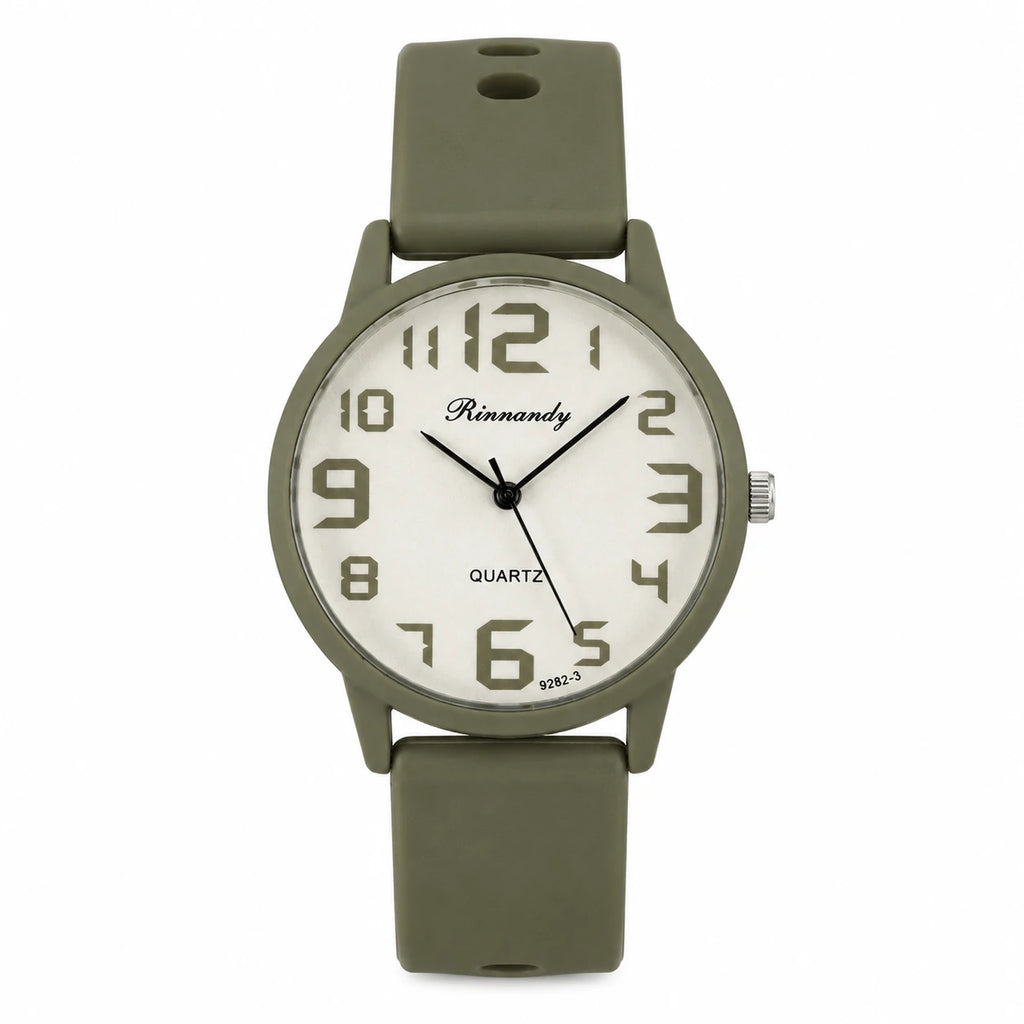 Montre Quartz Femme Cadran Lisible Bracelet Silicone - Kaki