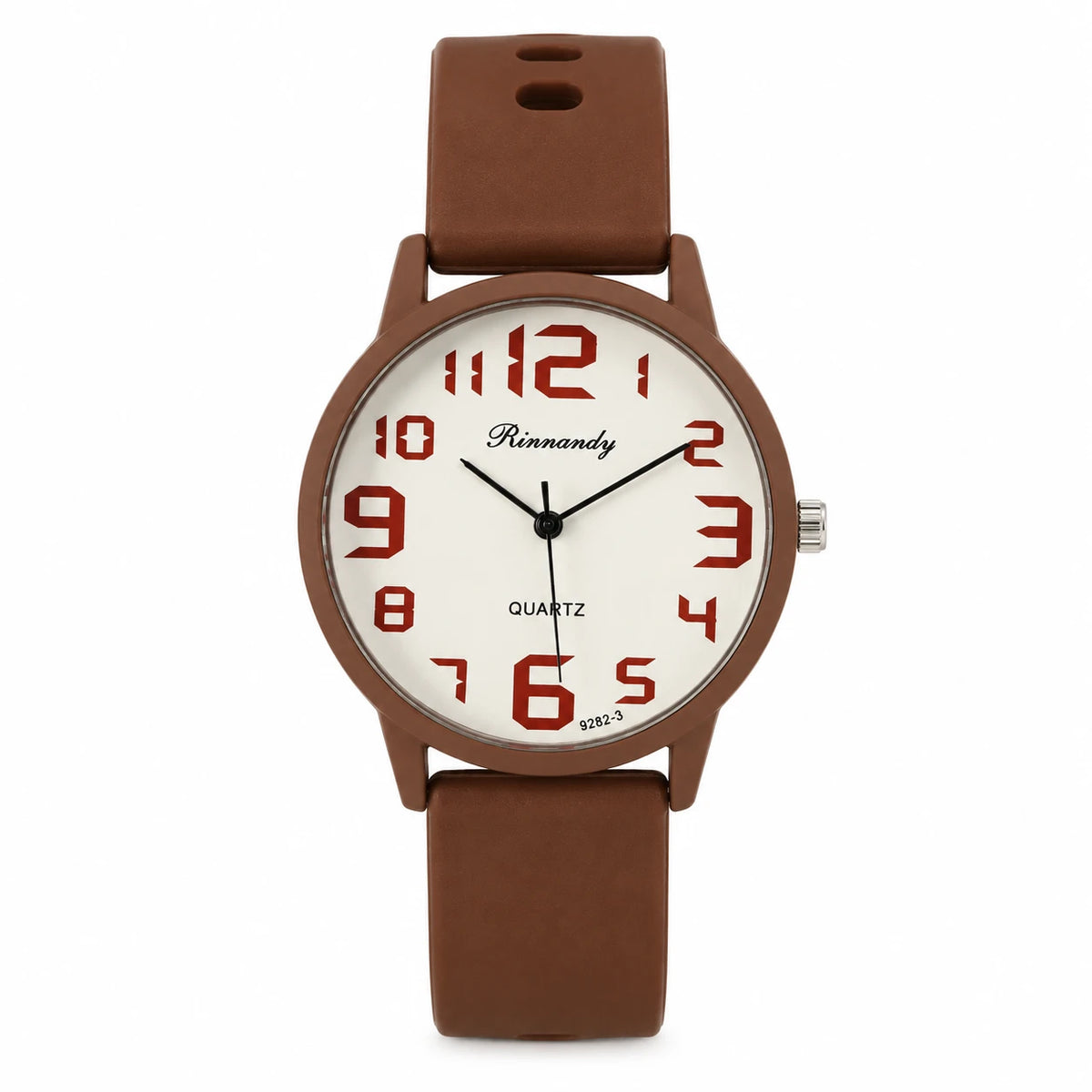 Montre Quartz Femme Cadran Lisible Bracelet Silicone - Marron