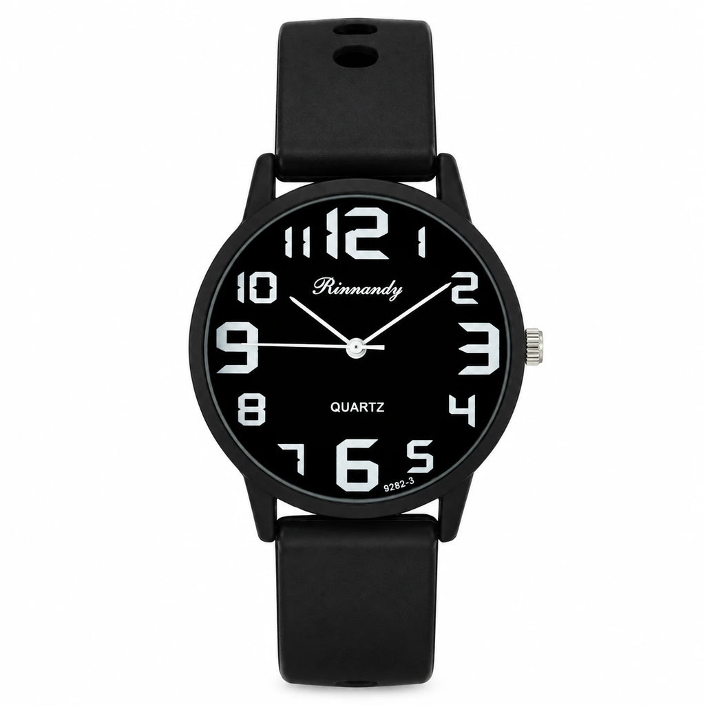 Montre Quartz Femme Cadran Lisible Bracelet Silicone - Noir