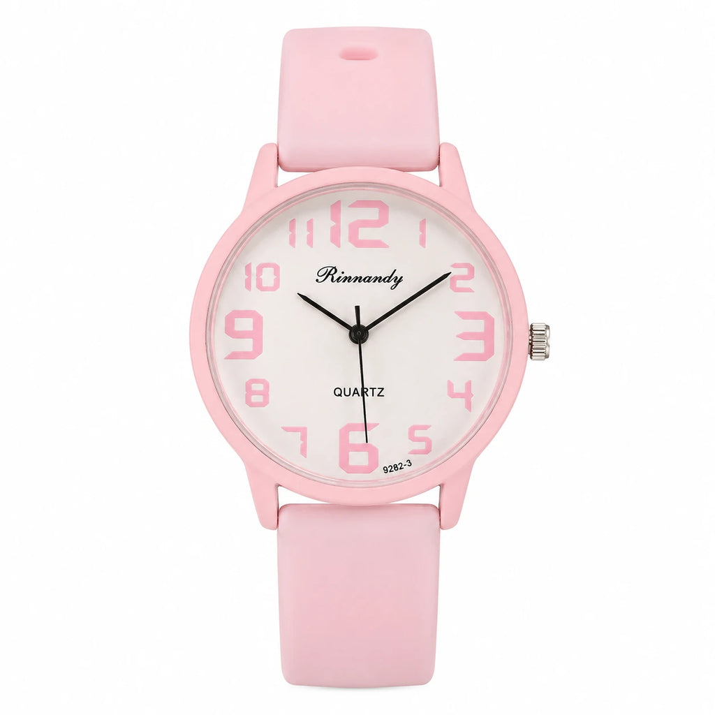 Montre Quartz Femme Cadran Lisible Bracelet Silicone - Rose