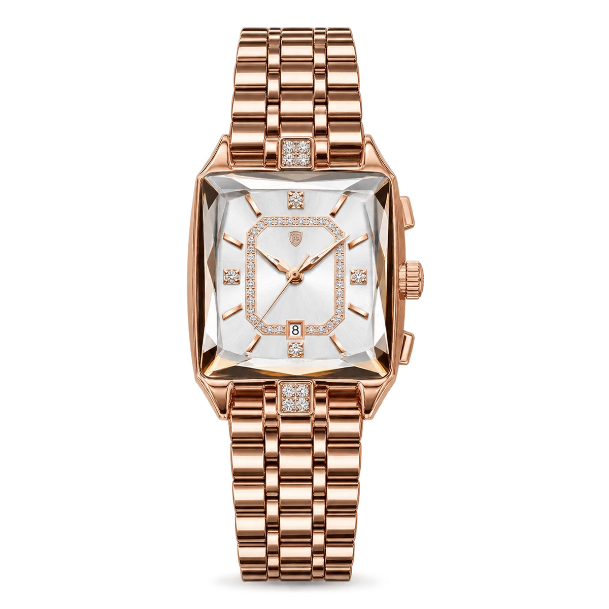 Montre Quartz Femme Rectangulaire Or Rose et Cadran Rouge - Blanc