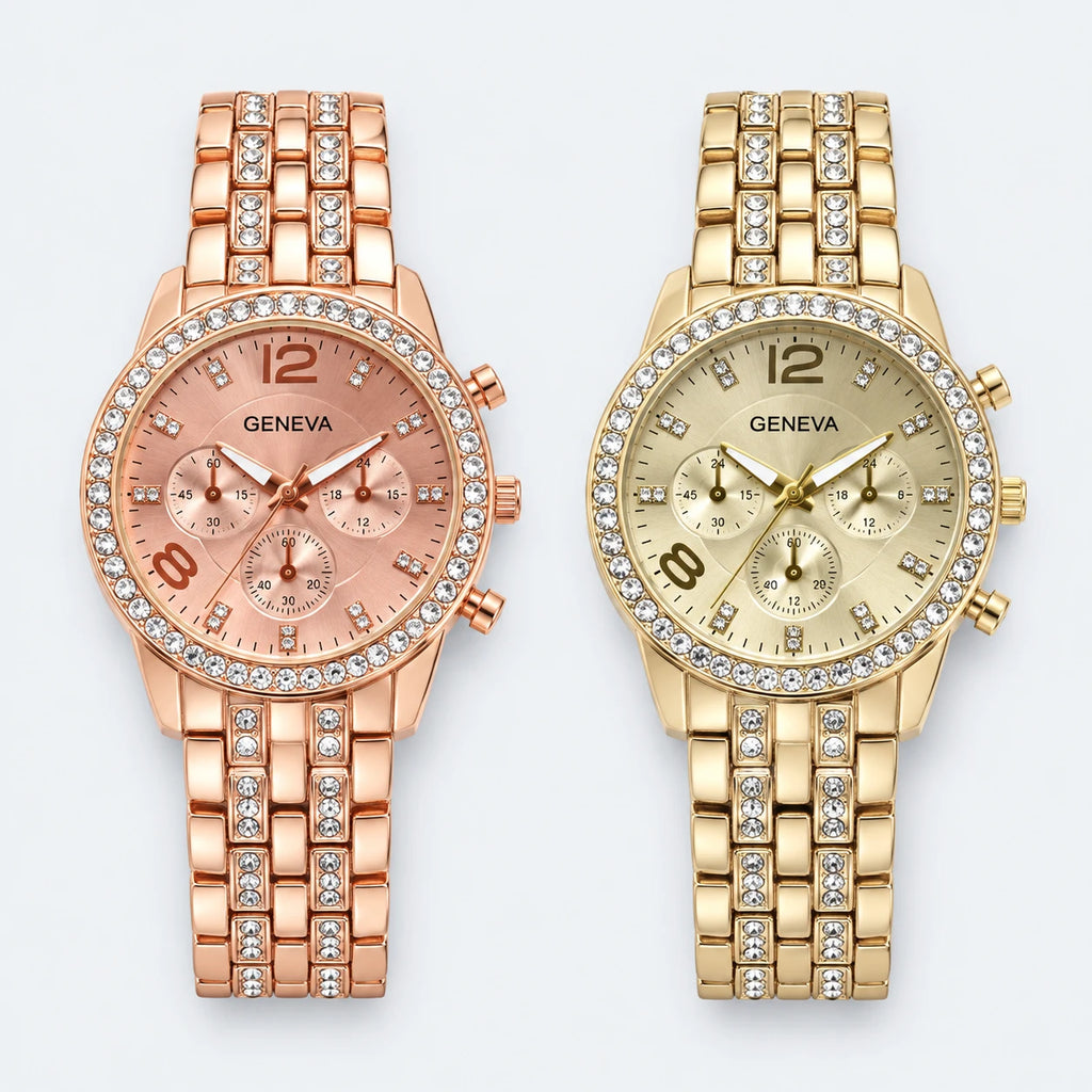 Montre Quartz Ornée Femme Cadran Décoré Bracelet Métal - Fond gris clair
