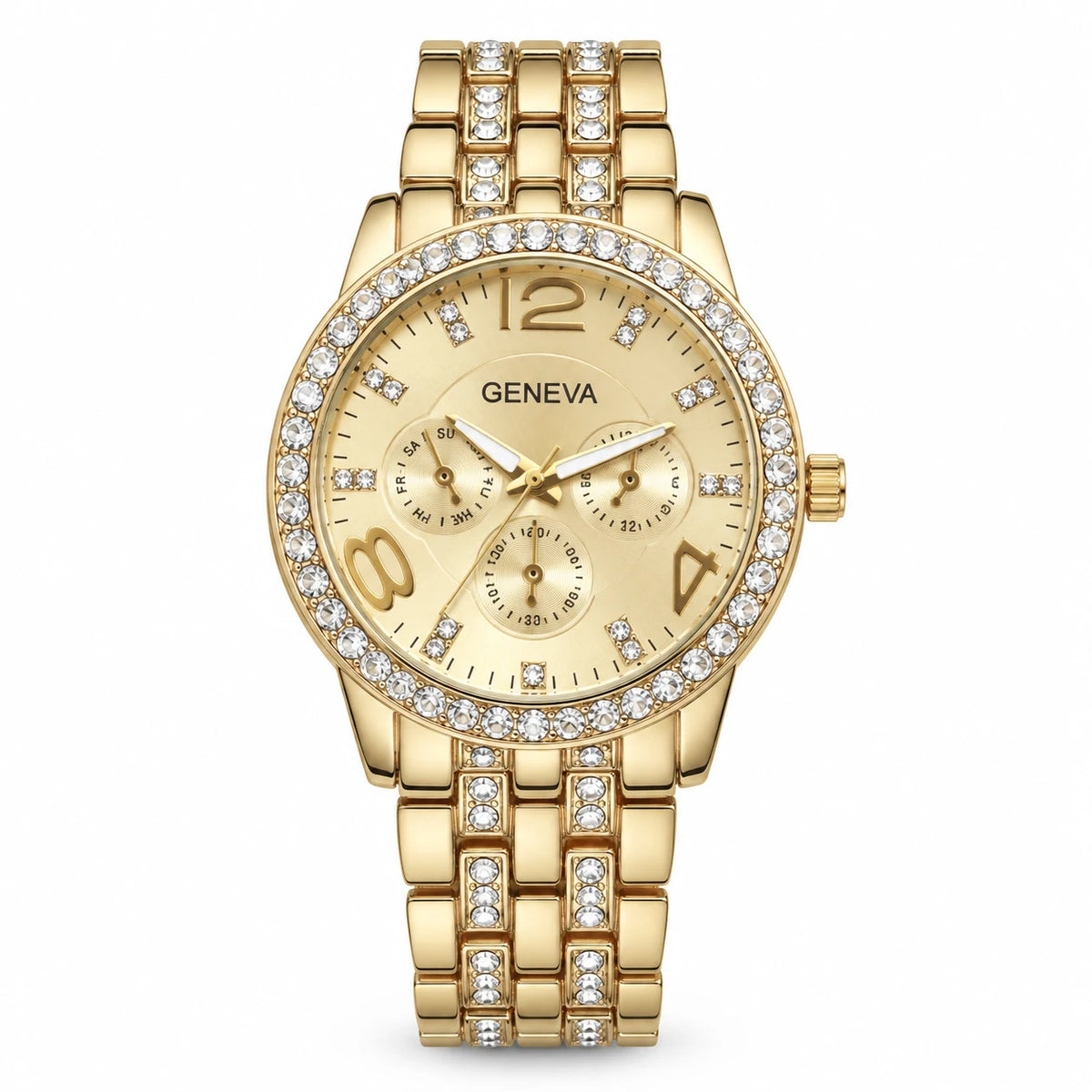 Montre Quartz Ornée Femme Cadran Décoré Bracelet Métal - Gold
