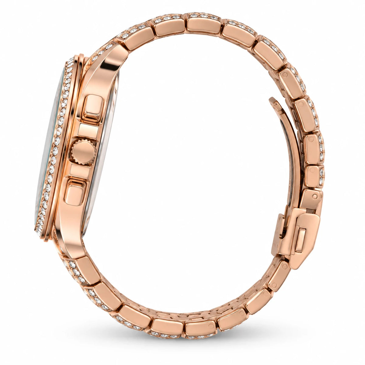 Montre Quartz Ornée Femme Cadran Décoré Bracelet Métal - Photo côté