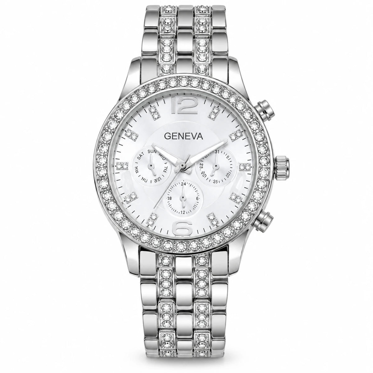 Montre Quartz Ornée Femme Cadran Décoré Bracelet Métal - Silver