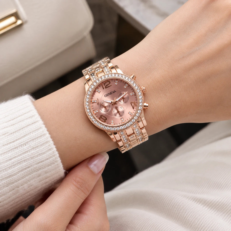 Montre Quartz Ornée Femme Cadran Décoré Bracelet Métal - Utilisation du produit - classique