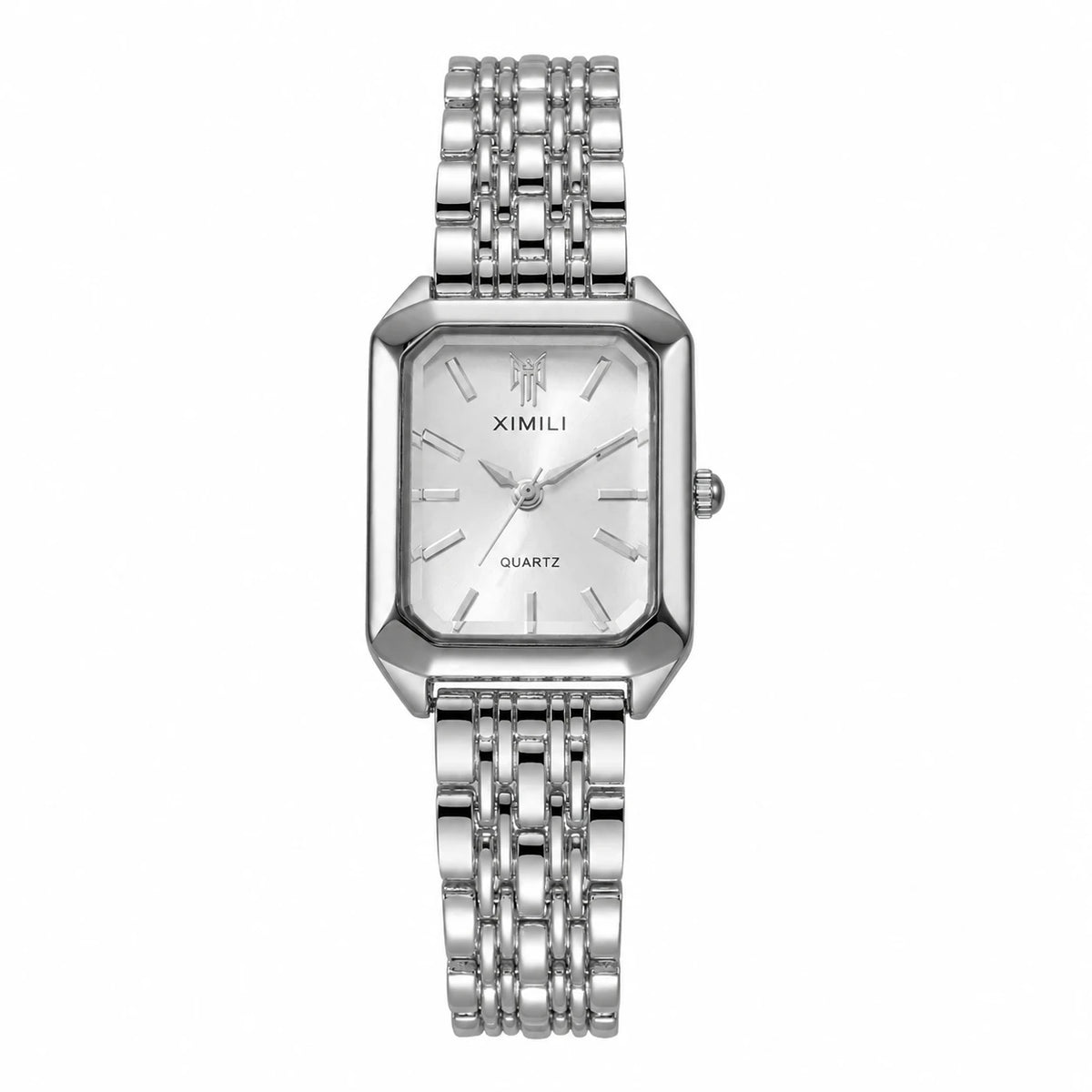 Montre Rectangulaire Femme à Cadran Vert et Bracelet Acier - Blanc
