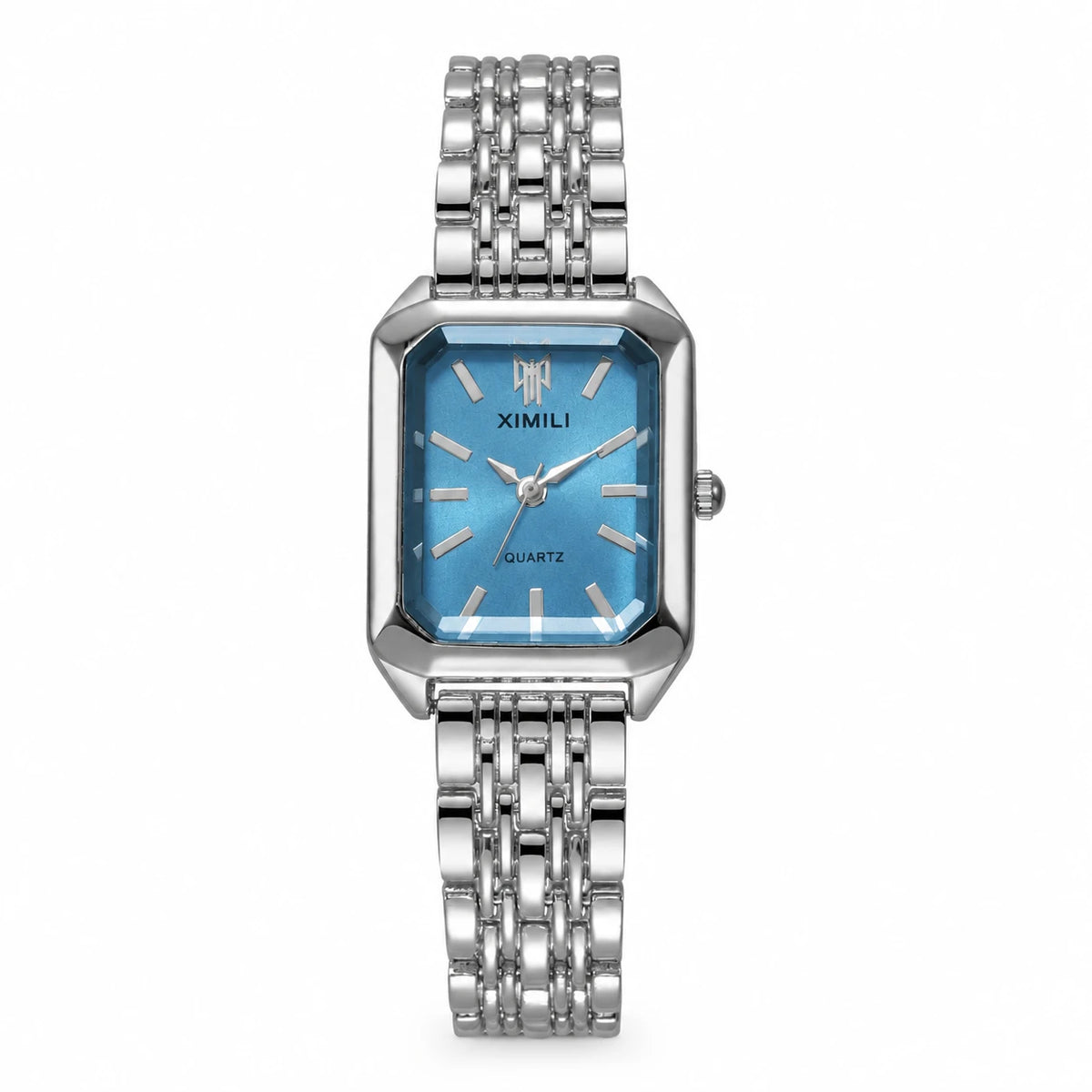 Montre Rectangulaire Femme à Cadran Vert et Bracelet Acier - Bleu
