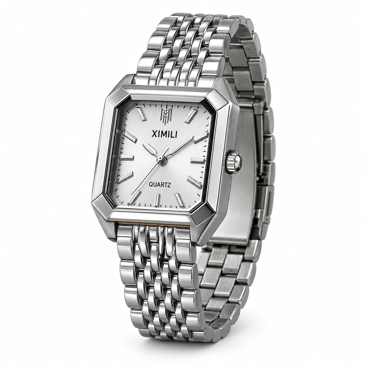 Montre Rectangulaire Femme à Cadran Vert et Bracelet Acier - Fond blanc, autre angle