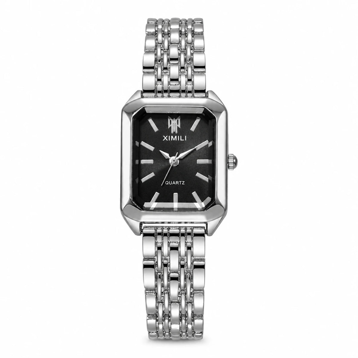 Montre Rectangulaire Femme à Cadran Vert et Bracelet Acier - Noir