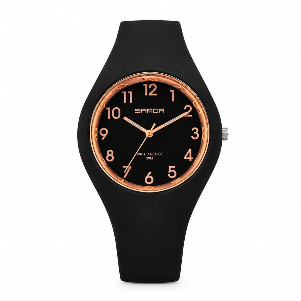 Montre Silicone Femme Cadran Blanc Chiffres Arabes - Black g