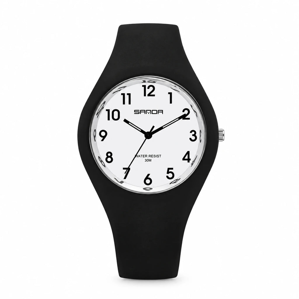 Montre Silicone Femme Cadran Blanc Chiffres Arabes - black white