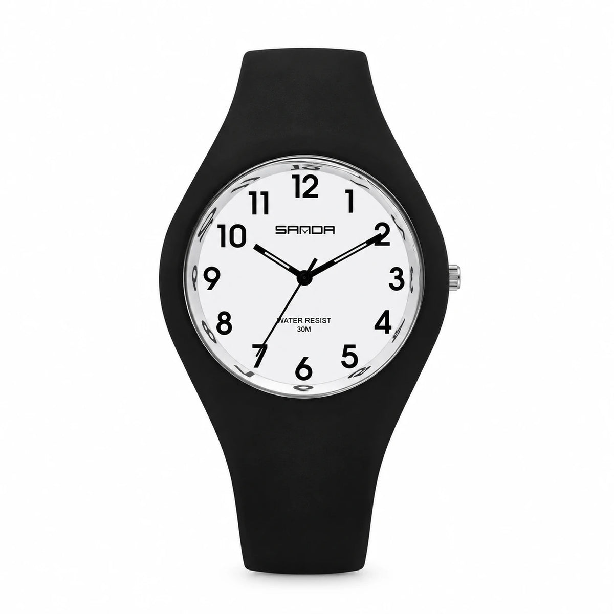 Montre Silicone Femme Cadran Blanc Chiffres Arabes - black white