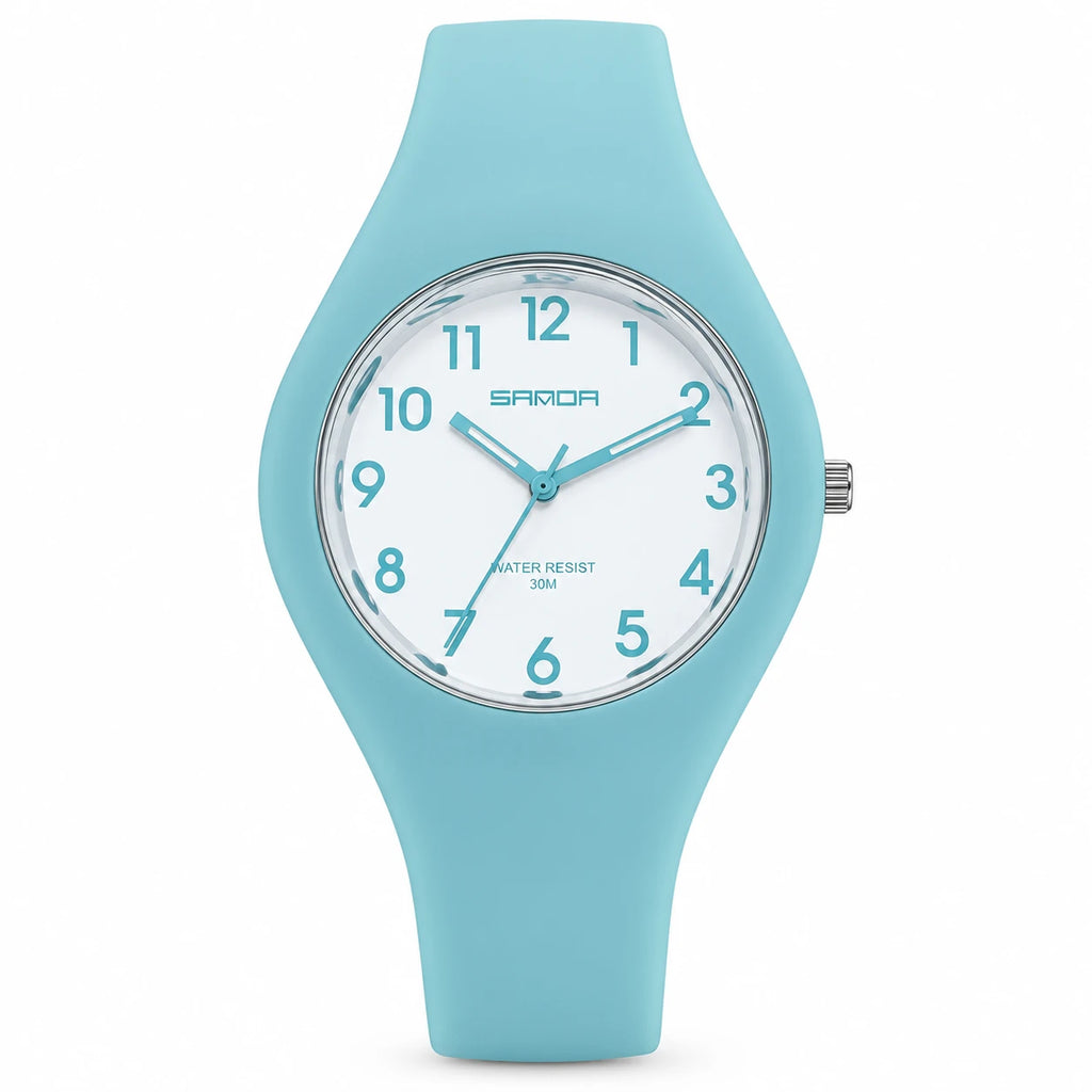 Montre Silicone Femme Cadran Blanc Chiffres Arabes - blue