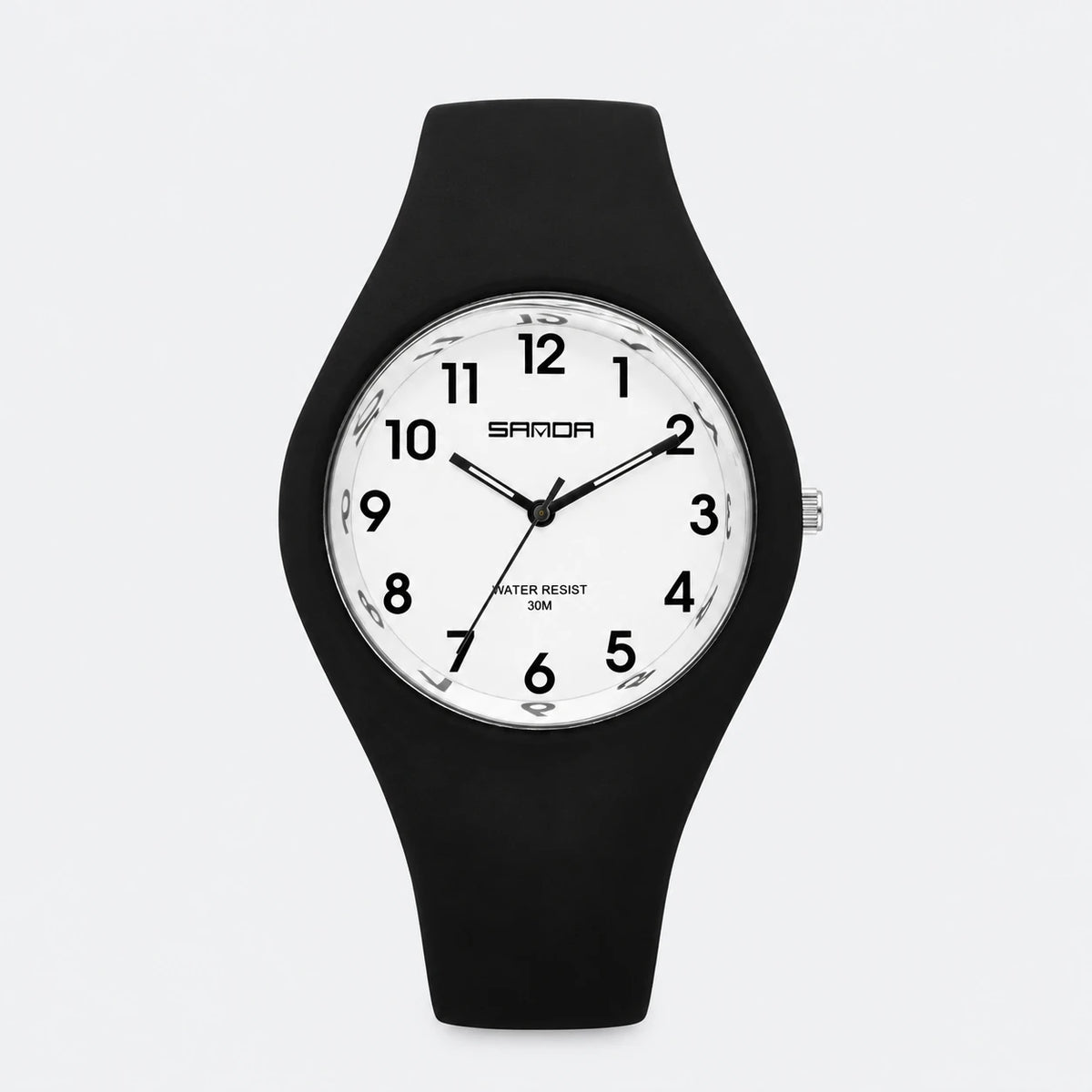 Montre Silicone Femme Cadran Blanc Chiffres Arabes - Fond gris clair
