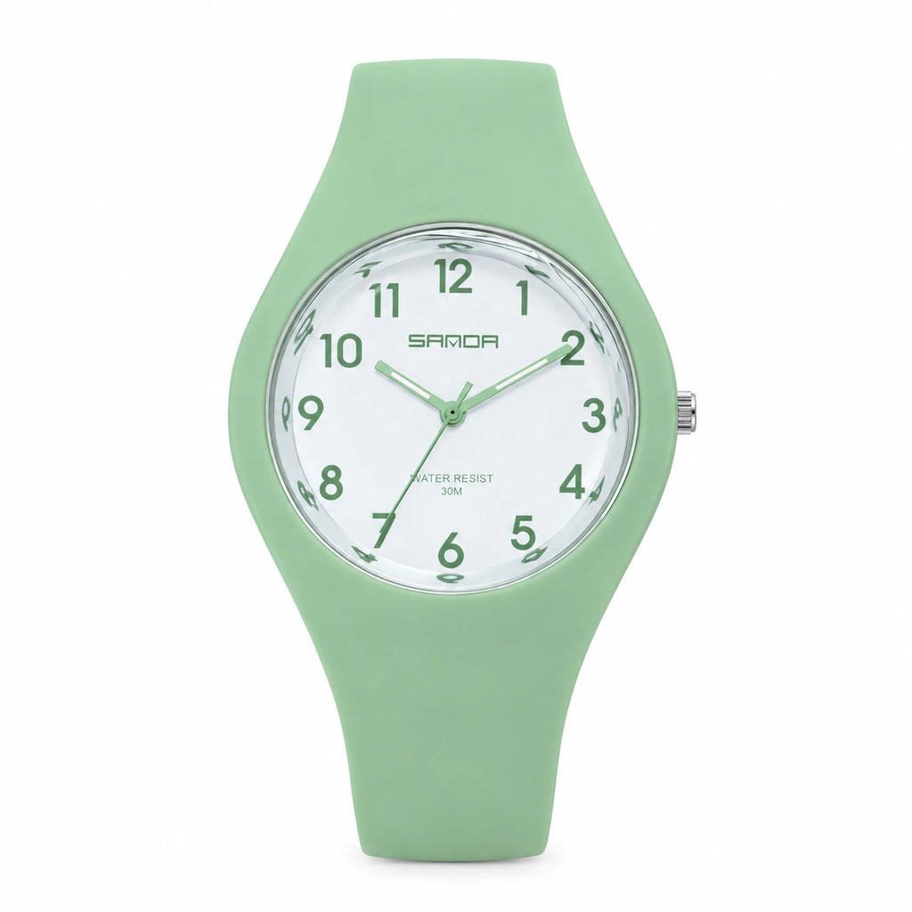 Montre Silicone Femme Cadran Blanc Chiffres Arabes - green