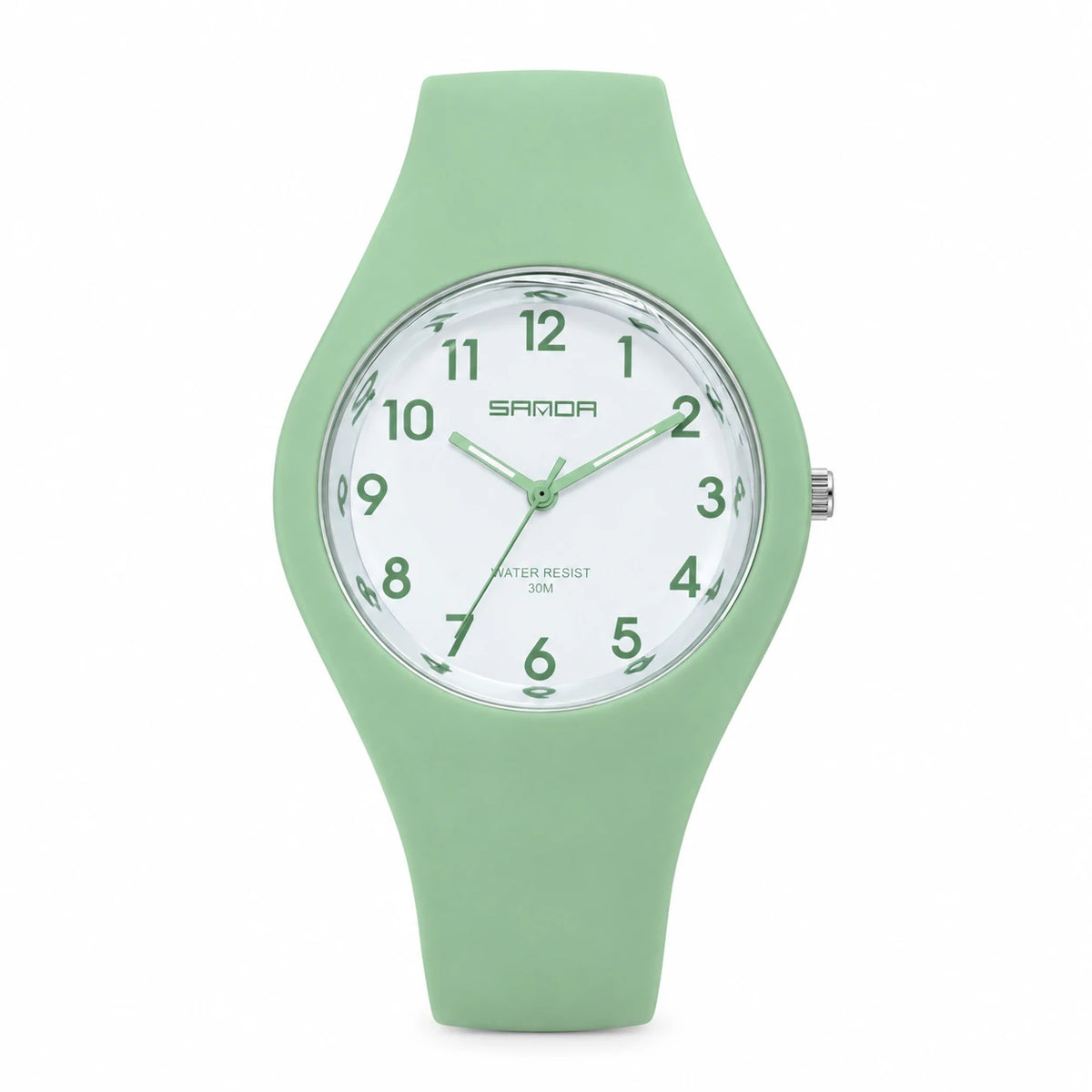 Montre Silicone Femme Cadran Blanc Chiffres Arabes - green