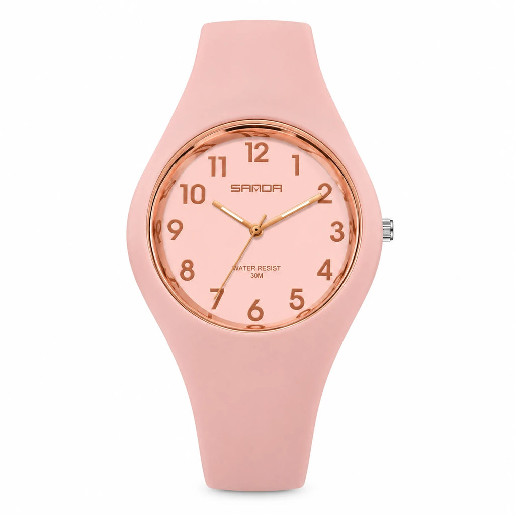 Montre Silicone Femme Cadran Blanc Chiffres Arabes - Pink