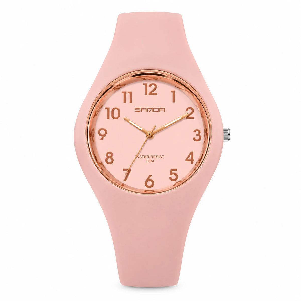 Montre Silicone Femme Cadran Blanc Chiffres Arabes - Pink
