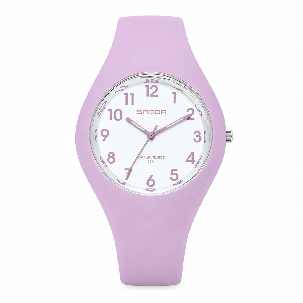 Montre Silicone Femme Cadran Blanc Chiffres Arabes - purple