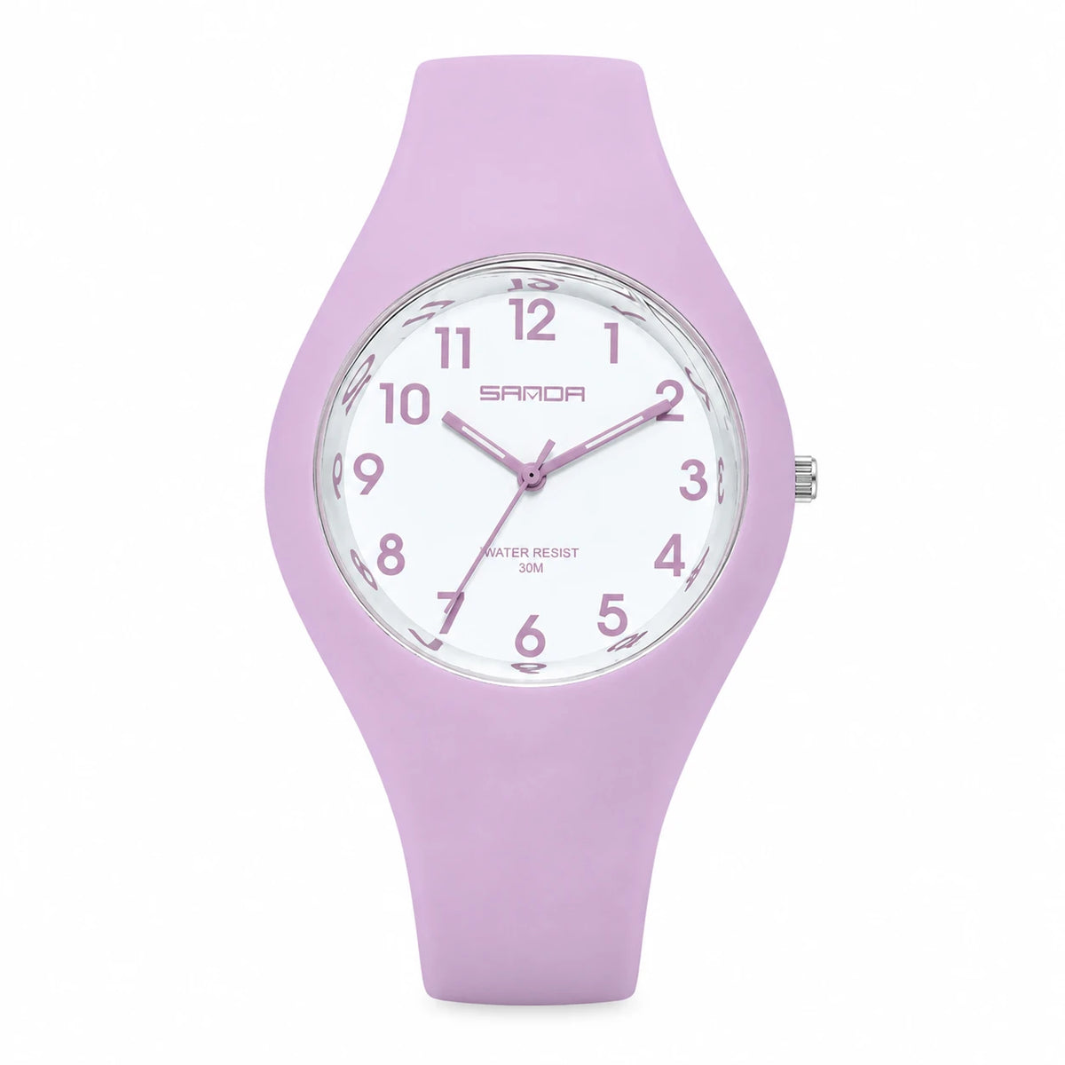 Montre Silicone Femme Cadran Blanc Chiffres Arabes - purple