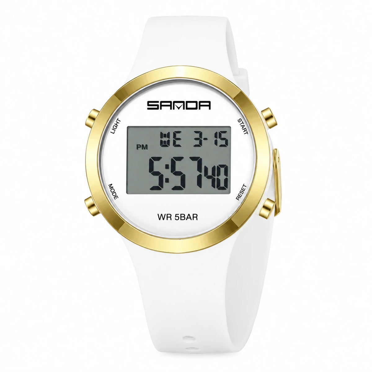 Montre Sport Digitale Femme Bracelet Silicone Blanc Lunette Argentée - Blanc et or