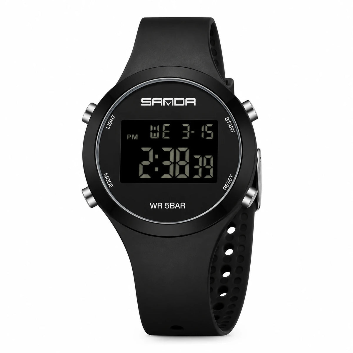Montre Sport Digitale Femme Bracelet Silicone Blanc Lunette Argentée - Tout noir
