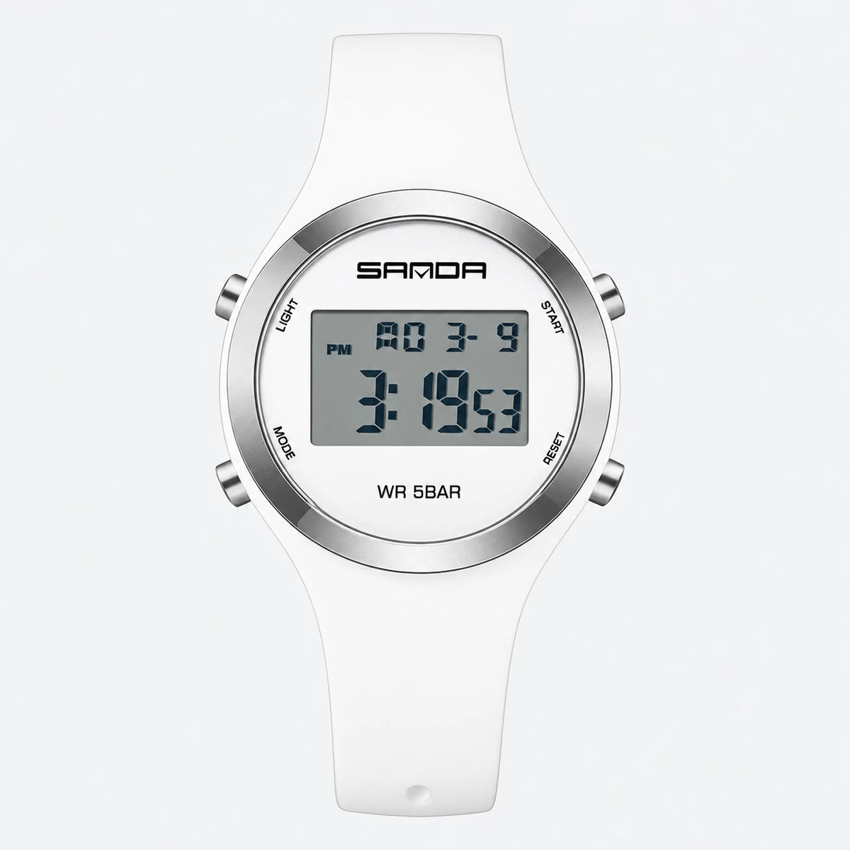 Montre Sport Digitale Femme Cadran Rond Étanche - Fond gris clair