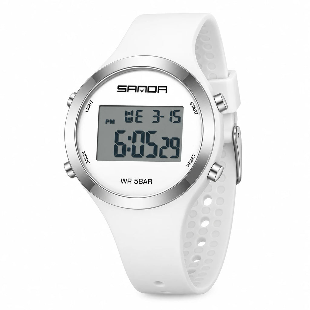 Montre Sport Digitale Femme Cadran Rond Étanche - Noir