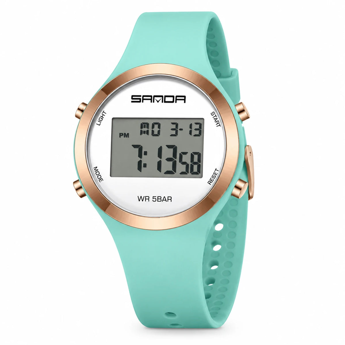 Montre Sport Digitale Femme Cadran Rond Étanche - Turquoise