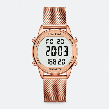 Montre Sport Femme Digitale à Bracelet Mesh Doré Rose