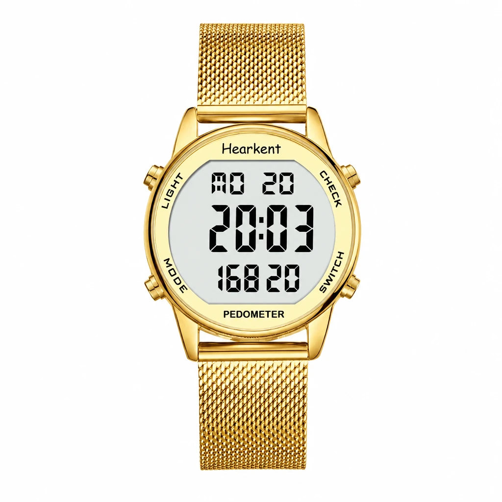 Montre Sport Femme Digitale à Bracelet Mesh Doré Rose - Or