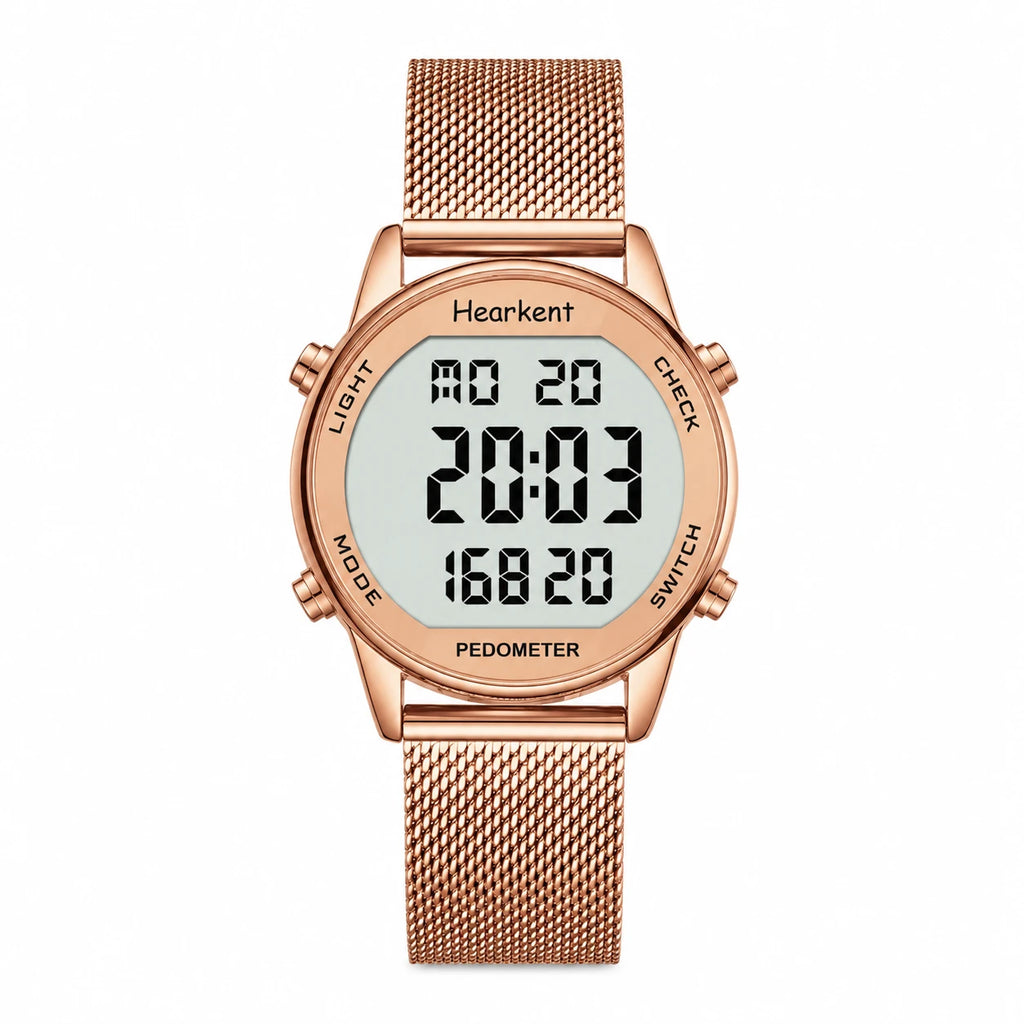 Montre Sport Femme Digitale à Bracelet Mesh Doré Rose - Or rose