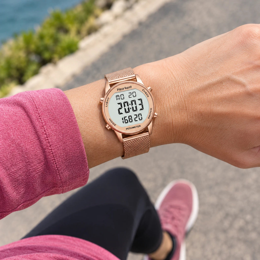 Montre Sport Femme Digitale à Bracelet Mesh Doré Rose - Utilisation du produit -sport