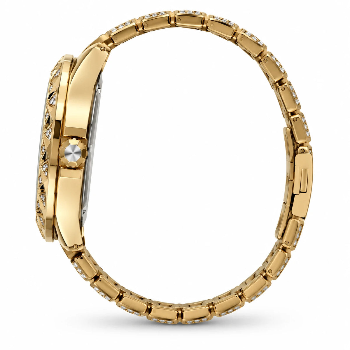 Montre Squelette Automatique Bracelet Acier Ornée de Cristaux - Photo côté
