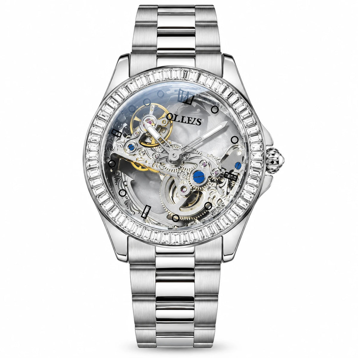Montre Squelette Automatique Femme à Bracelet Acier - Steel Silver White