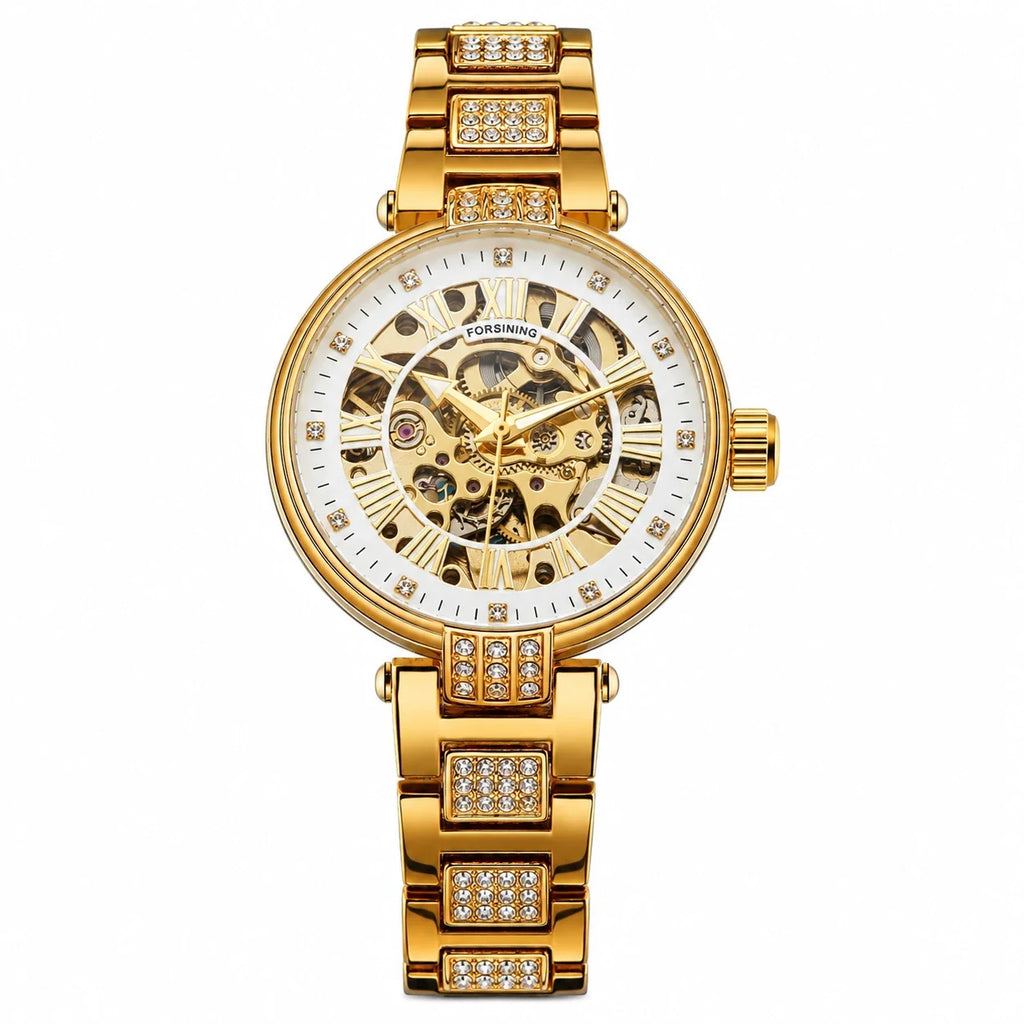 Montre squelette automatique femme Or et Blanc
