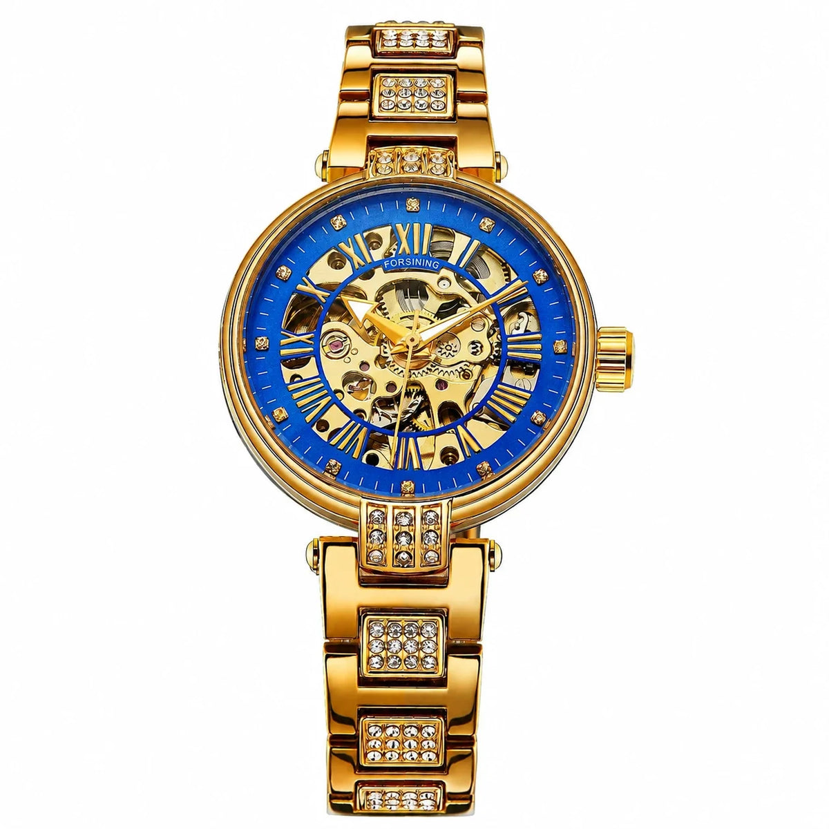 Montre squelette automatique femme Or et Bleu