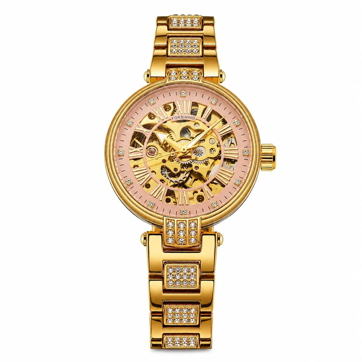 Montre squelette automatique femme Or et Rose