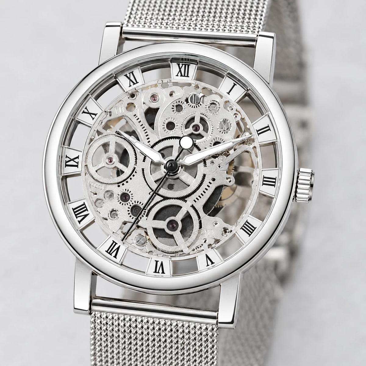 Montre Squelette Mécanique Maille Milanaise - 3 Coloris - Détail matière